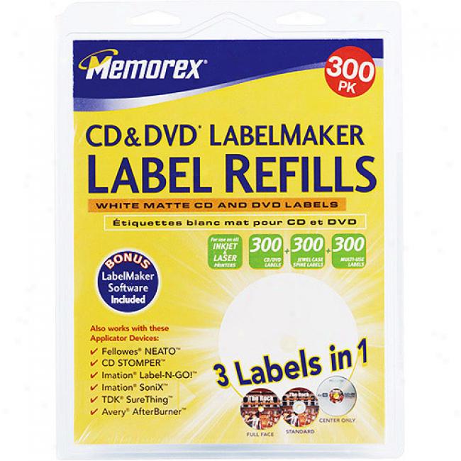 Memorex White Matte Cd Label Refills - 300 Pack