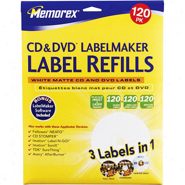 Memoorex White Matte Cd Label Refills - 120 Pack