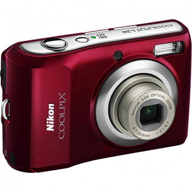 Nikon Coolpix L20 Red 10mp Digital Camera Upon 3.6x Optical Zoom, 3