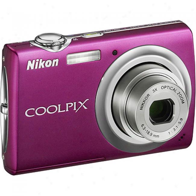 Nikon Coolpix S220 Magenta 10mp Digital Camera With 3x Optical Zoom, 2.5