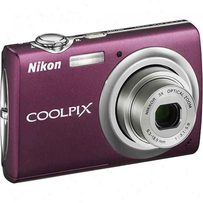 Nikon Coolpix S220 Plum 10mp Digital Camera With 3x Optical Zoom, 2.5
