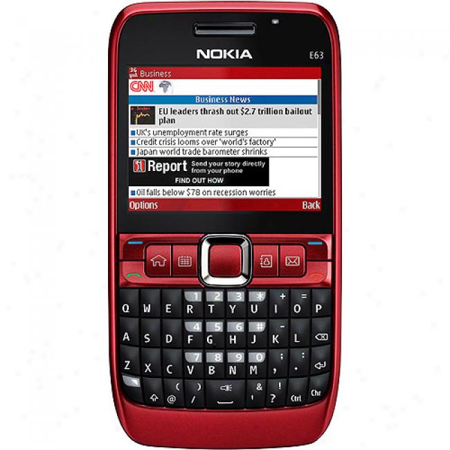 Nokia E63 Nam Qwerty Smart Phone Ulnocked With Red Finish
