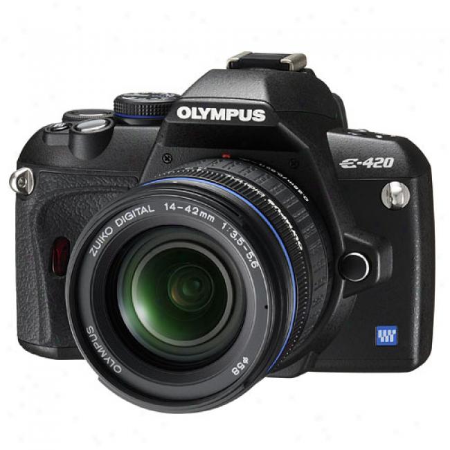 Olympus Evolt E-420 Black 10 Mp Digital Slr Camera Kit W/ 14-42mm Zoom Lens
