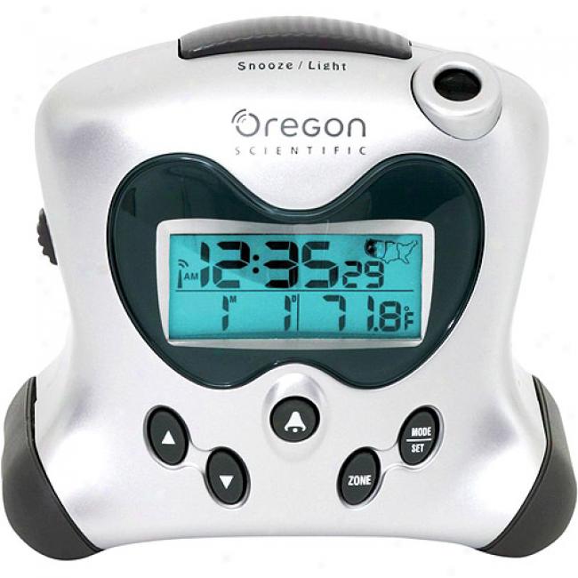 Oregon Scientific Silver Exactset Projection Alarm Clock With Thermometer