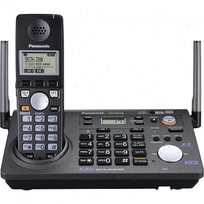 Panasonic 5.8ghz Cordless 2-line Phone/answering System W/ 2 Handsets, Kx-tg6702b