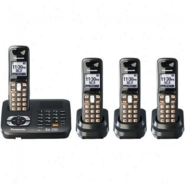 Panasonic Kx-tg6444t 4 Handset Dect Talking Caoler Id With Dual Keypad Telephone