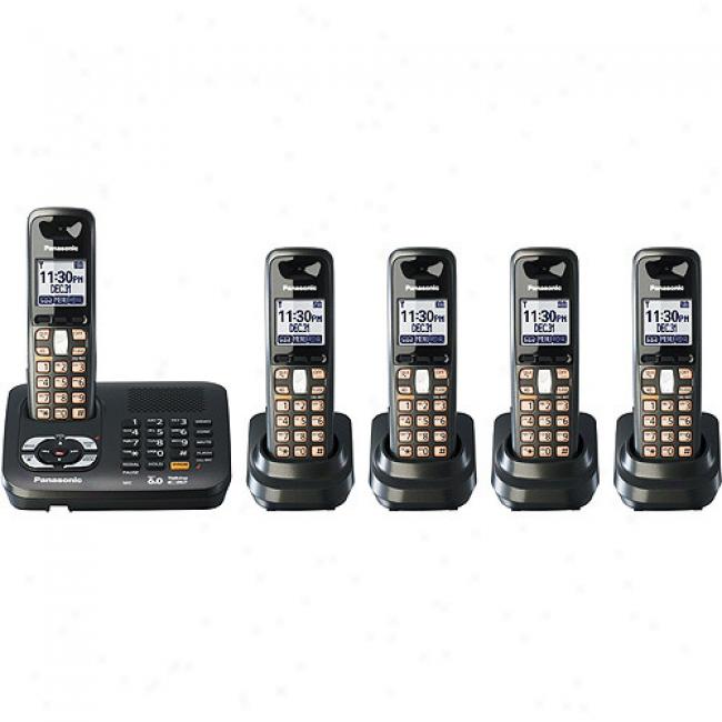 Panasonic Kx-tg6445t 5-handset Dect Talking Caller Id With Dual Ke6pad Telephone