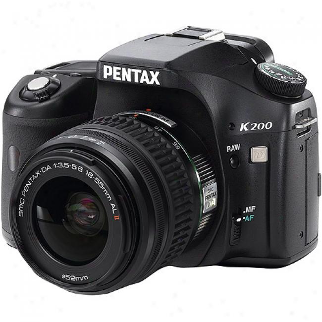 Pentax K200d Black 10.2 Mp Digital Slr Camera Kit W/ 18-55mm Lens & 2.7