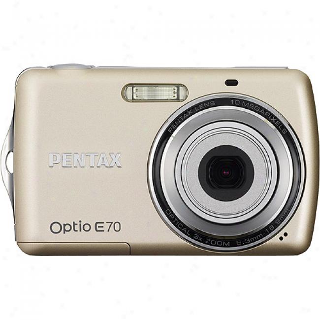 Pentax Optio E70 Champagne 10.1 Mp Digital Camera, 3x Optical Zoom & 2.4