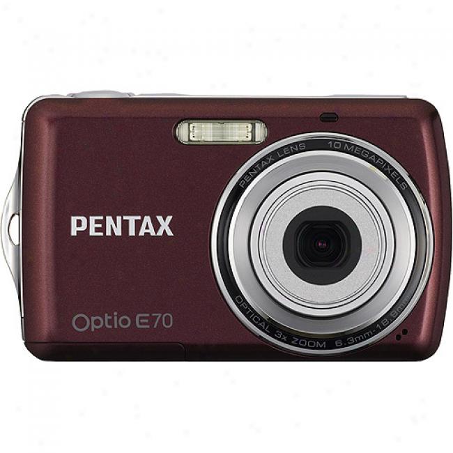 Pentax Optio E70 Wine Red 10.1 Mp Dgital Camera, 3x Optical Zoom & 2.4