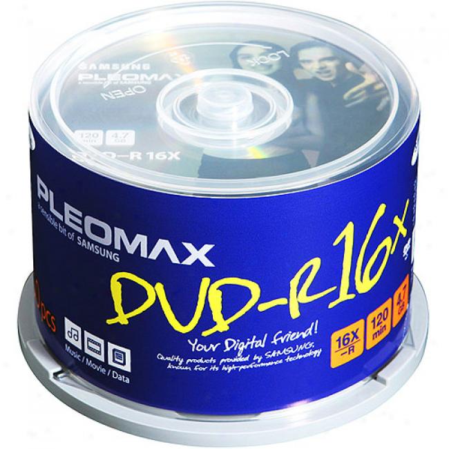 Pleomax By Samsung 16x Write-once Dvd- With White Ink Jet Hub Printable Surface - 50 Disc Spindle