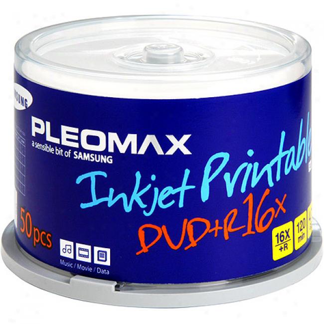 Pleomax By Samsung 16x Write-once Dvd+r With White Ink Jet Printable Surface - 50 Disc Spindle