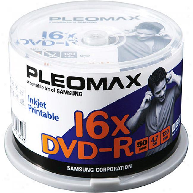 Pleomax By Samsung 16x Write-once Dvd-r With White Thermal Printable Surface - 50 Disc Spindle