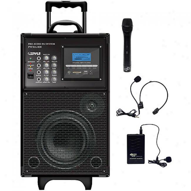 Pyle Battery Powered Pa System With Mp3 Player And Wireless Microphone