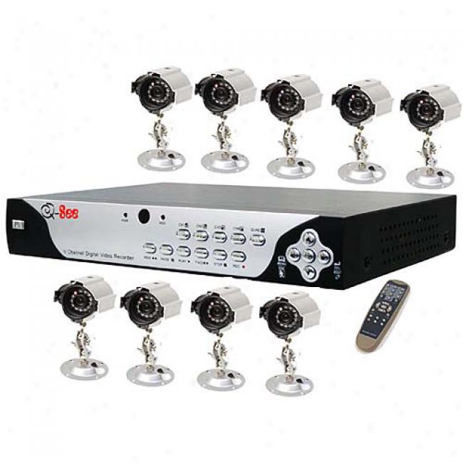 Q-see Qsd6209c9-250 9 Channel Mpeg 4 Dvr With 250gb Hard Drive And 9 Outdoor Ccd Cameras