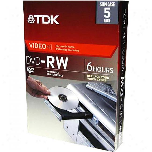 Tdk 4x Rewritable Dvd-rw, 5-pack With Cases