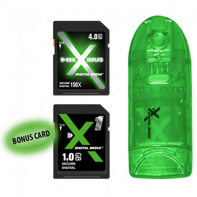 X Digital Media 4gb Maximus 150x Sdhc Card With Card Reader/writer & 1gb Sd