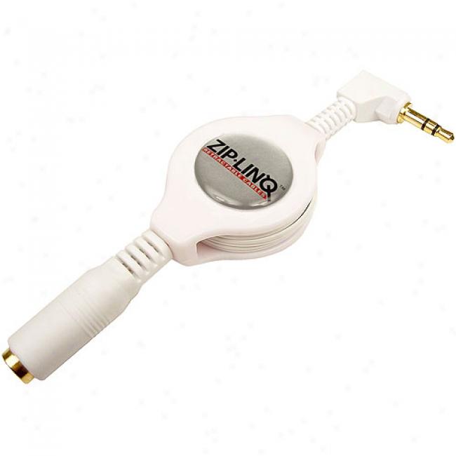 Zip-linq - Retractable 3.5mm Audio Expansion Cable, White - Extends To 4