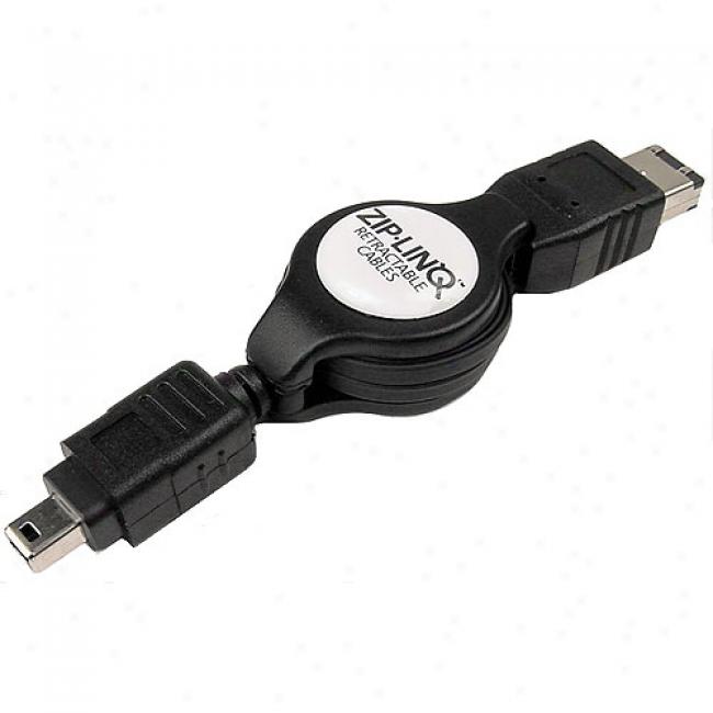 Zip-linqq Retractable 6-pin To 4-pin Firewire Cable - Extends To 2'