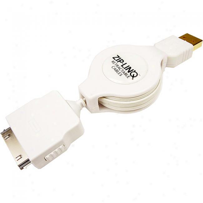 Zip-linq Retractable Usb Cable For Ipod/iphone, White