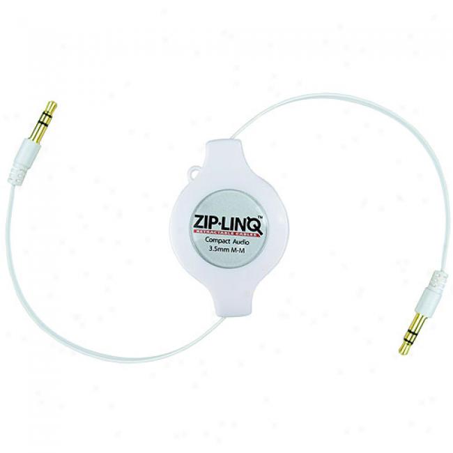 Zip-linqretractabl 3.5mm Whiet Audio Cable - Extends To 48