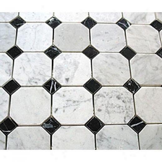 Diamond Tech Glass Marble Series Octagon Mosaic White Statuary/black Dot Tile & Stone