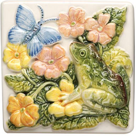 Original Style Lily Pond Clematis 4 X 4 Frog And Butterfly Tile & Stone