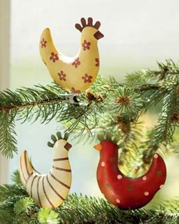 Funky Chicken Ornaments, Set Of 3