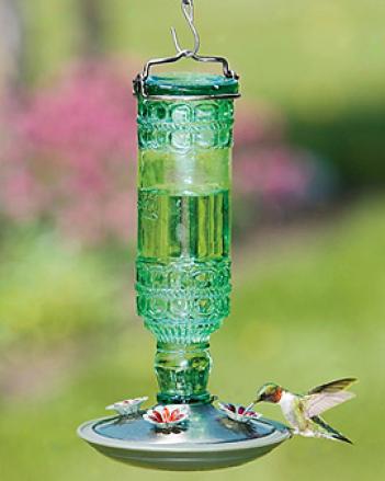 Pressed Glass Hummingbird Feeder