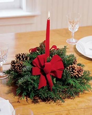 Small Evergreen Centerpiece With Red Bow
