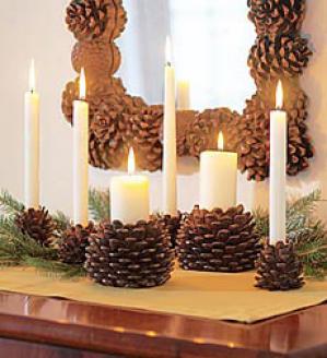 Gift-wrapped Small Pinecone Candholders, Set Of 4