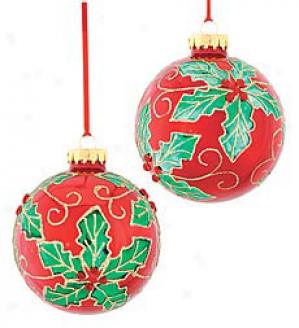 Holly Ornaments, Set Of 2
