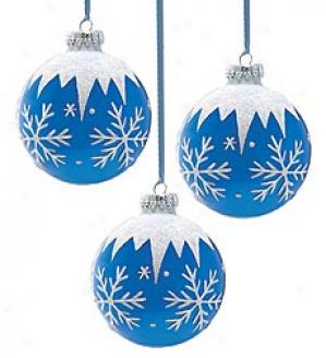 Large Snowflake Glass Ornaments, Set Of 3