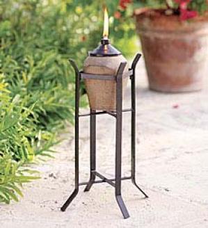 Terra Cotta Torch With Metal Stand