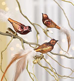 Woodland Glass Bird Ornaments, Set Of 3