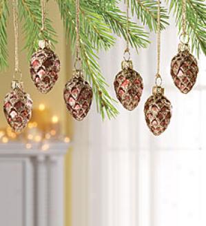 Woodland Glass Pine Cone Ornaments, Set Of 6