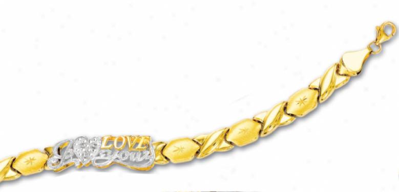 10k Two-tone I Love You Diamond Bracelet - 7.25 Inch