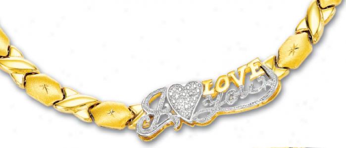 10k Two-tone I Love You Dismond Necklace - 17 Inch