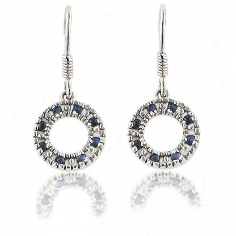 10k White 1.5 Mm Circlle Fish Hook Blue Earrings