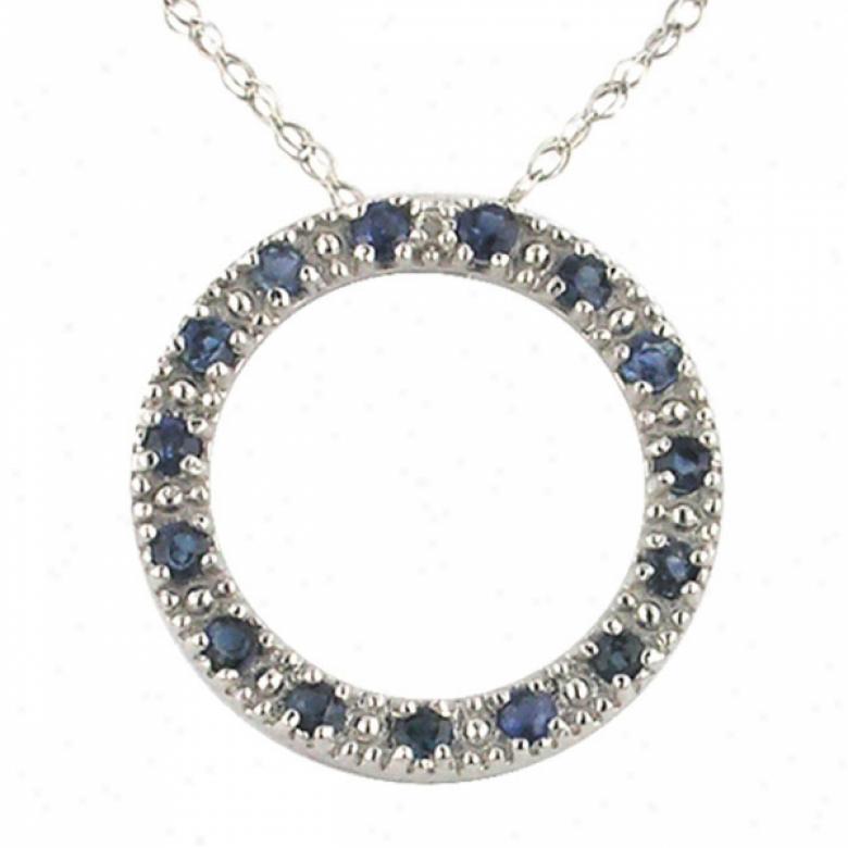 10k White 1.5 Mm Circl Sapphire And Diamond Pendant