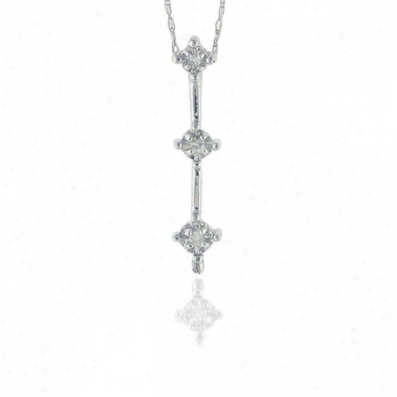 10k White 3 Stone Drop Round Diamond Pendant