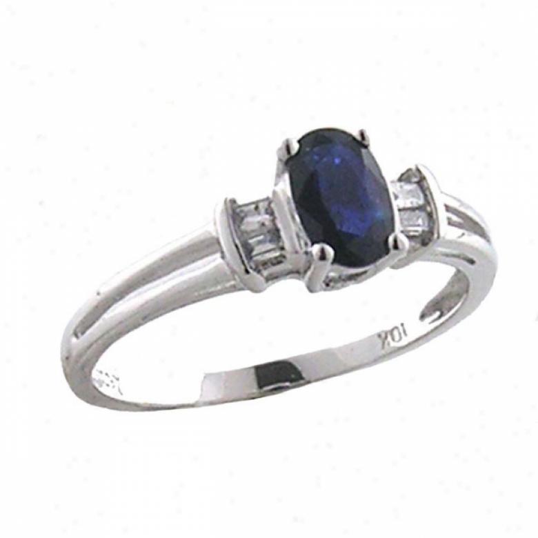 10k White 6x4 Mm Oval Szpphire And Diamond Ring