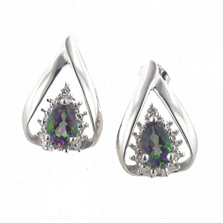 10k Pale 6x4 Mm Pear Shape Mystic Topaz And Brilliant Earring