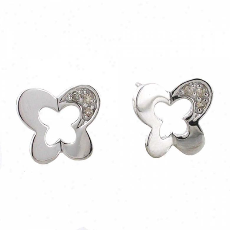 10k White Butterfly Diamond Earrings