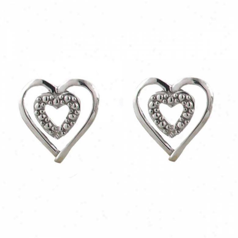 10k White Double Heart Diamond Earrings