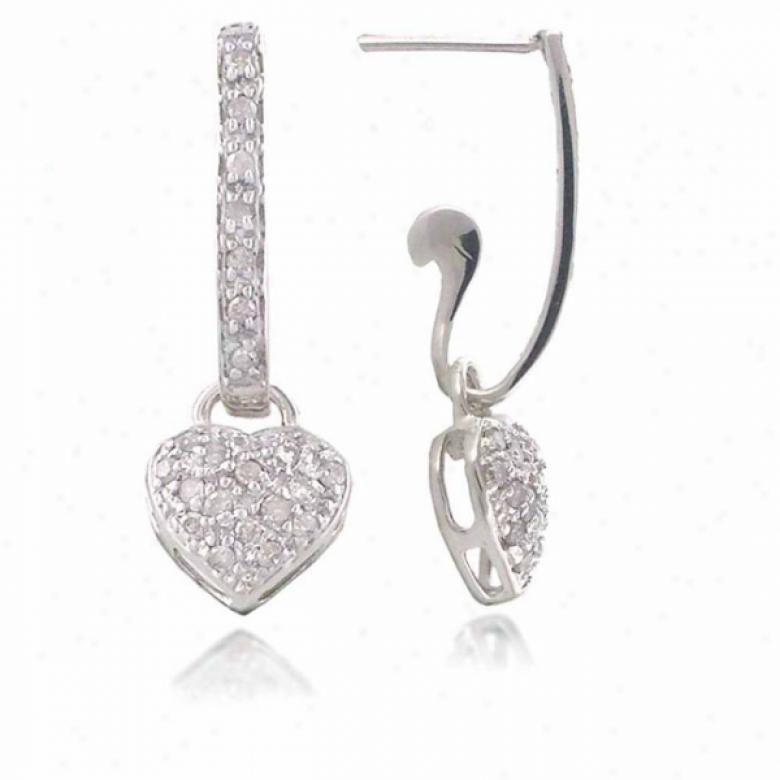 10k White Heart Charm Diamond Earrings