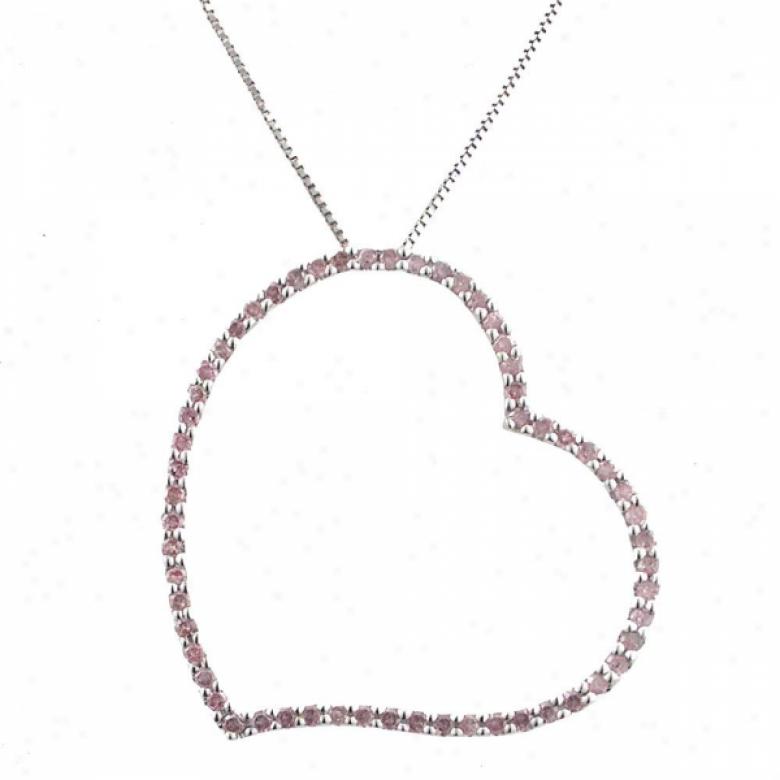 10k White Heart Design Pink Diamond Pendant