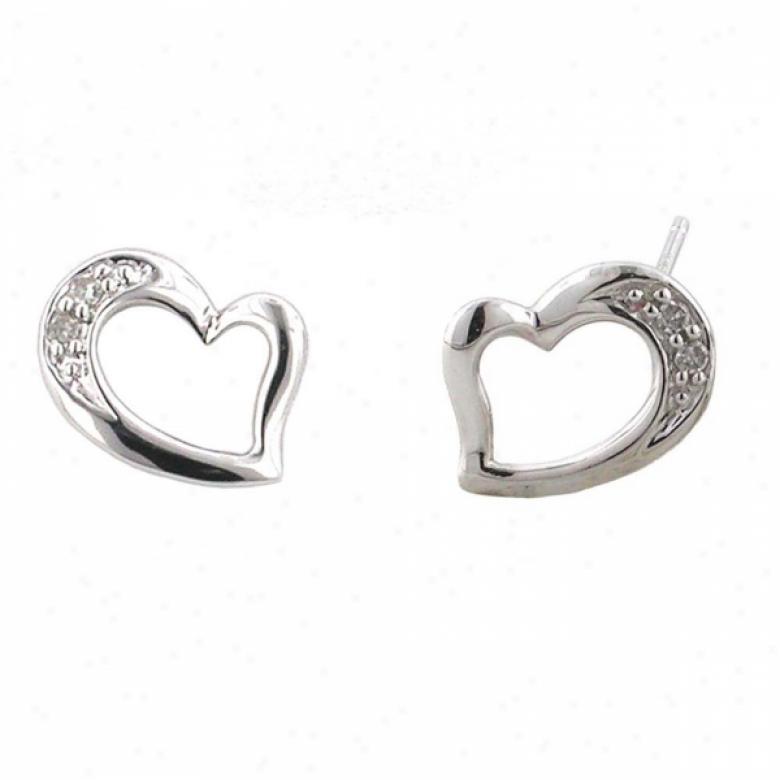 10k White Heart Diamond Earrings