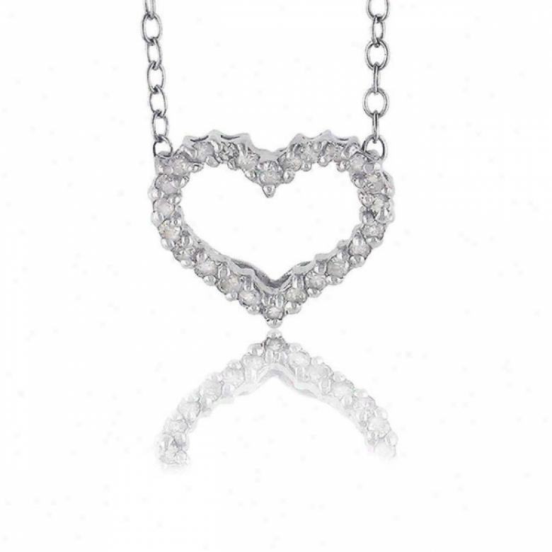 10k Wyite Heart Diamond Pendant - 16 Inch
