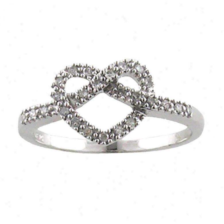 10k White Heart Diamond Ring